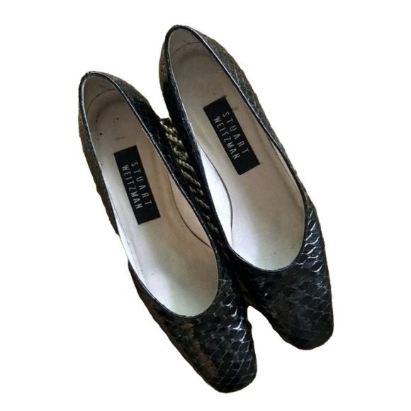 Stuart Weitzman Patent Leather Croc Block Heels Size 7 A - Picture 1 of 9